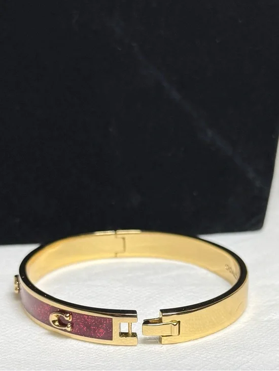 LOWSTART Coach Gold-Tone Red Glitter C Accent Bangle Bracelet w/Dustbag - Picture 5 of 16